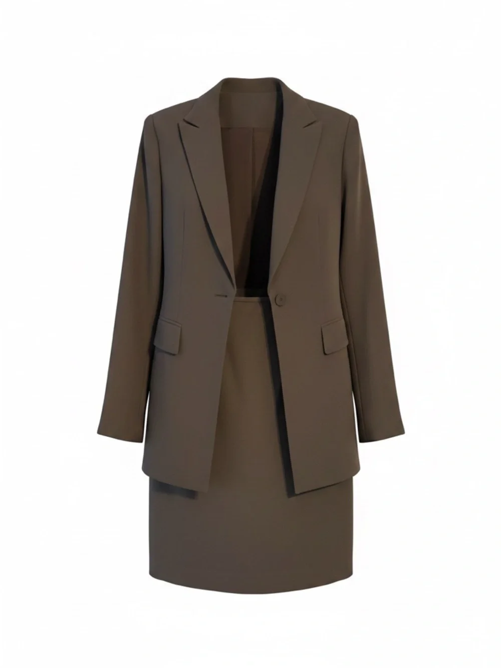 Cato Women's Brown Single-Button Blazer with Matching Skirt